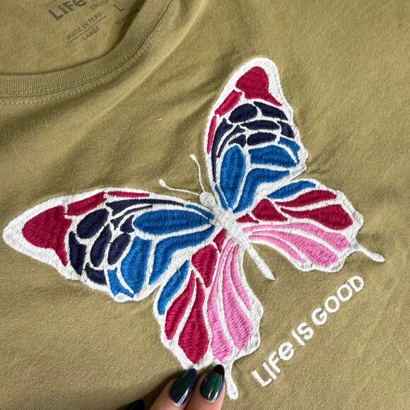 Life is good butterfly green T-shirt Size L - Picture 6 of 8
